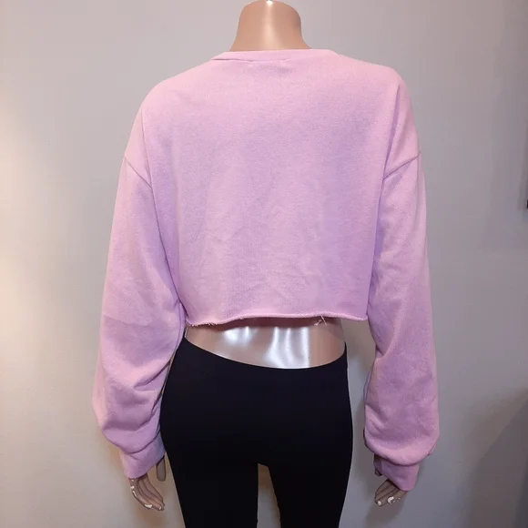 3/$20 Fashion Nova Independent Woman Cropped Sweatshirt Raw Hem Pink Oversized - Picture 9 of 15